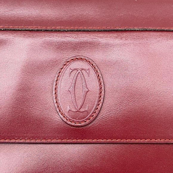 Must De Cartier Paris Women Burgundy Bordeaux Leather Clutch Bag Purse Authentic - Picture 6 of 11